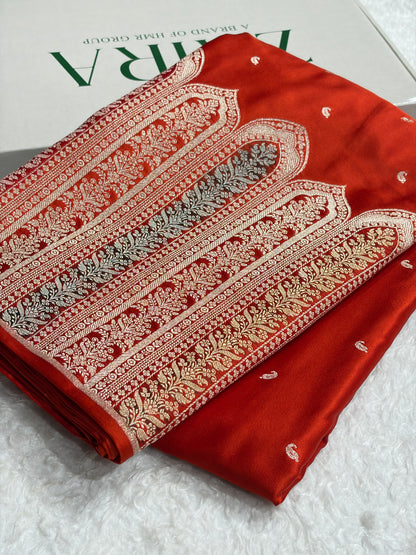 Skirt Border Rust Bananasi Minakari Mashru Silk Saree MS13