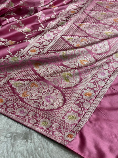 Pink Shades Minakari Jaal Mashru Silk Saree MCS48
