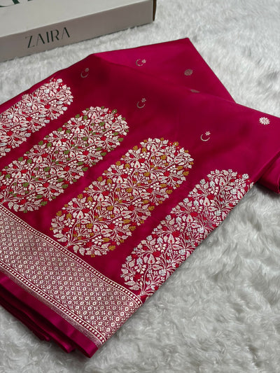 Rani Shades Banarasi With Floral Minakari Pattern Mashru Silk Saree MSM-131