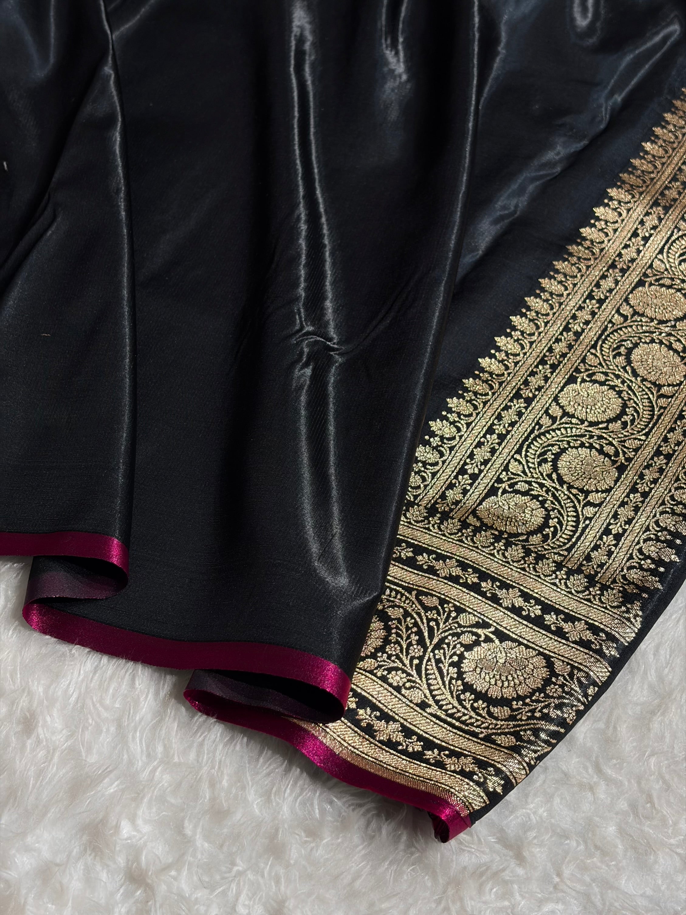 Black Shades Jaal Pattern Banarasi Satin Silk Saree SS55