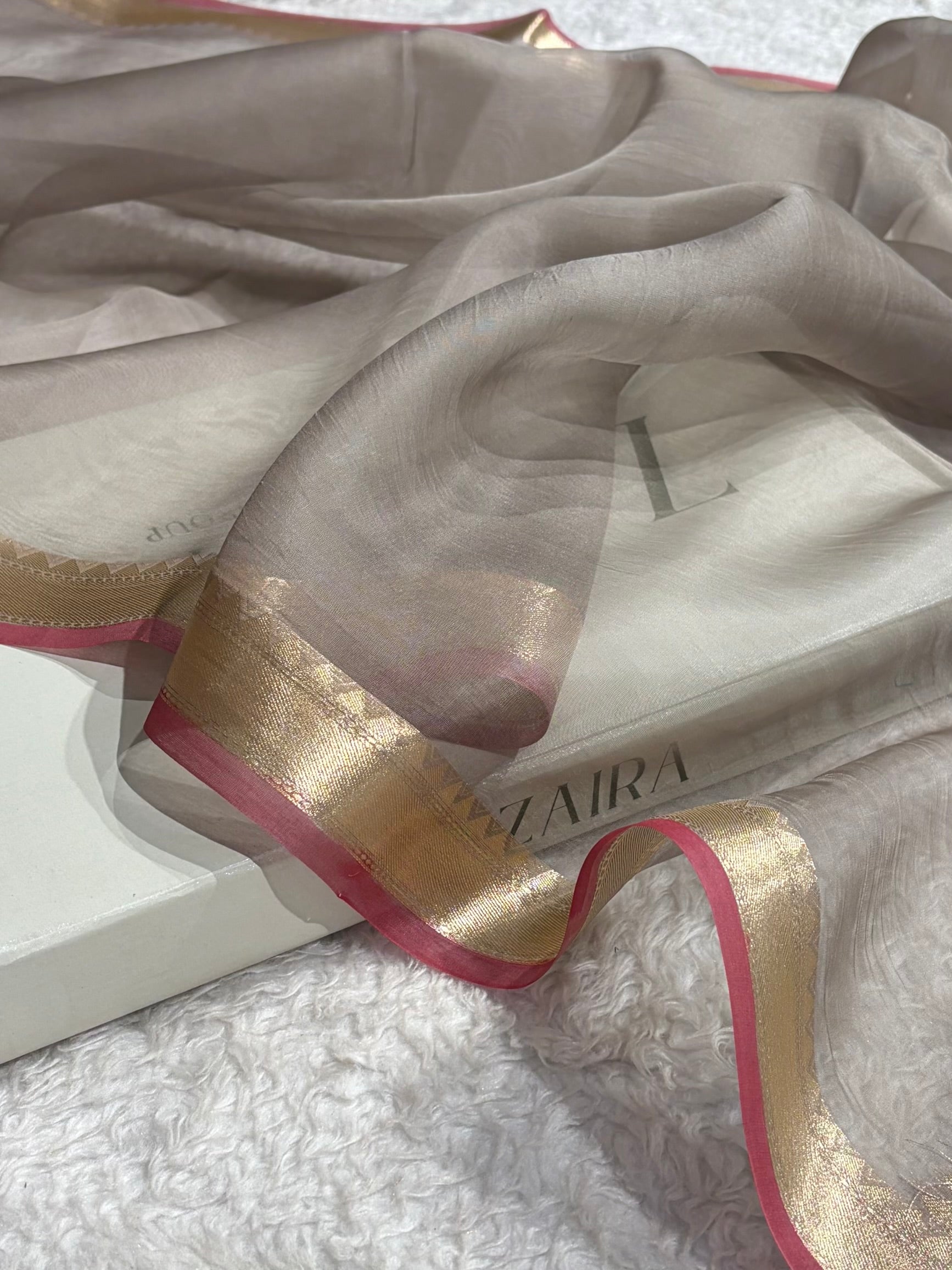 Pure Organza Light Grey Banarasi Silk Saree PO-01