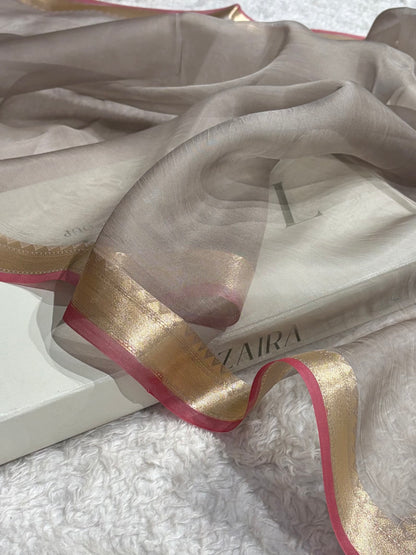 Pure Organza Light Grey Banarasi Silk Saree PO-01