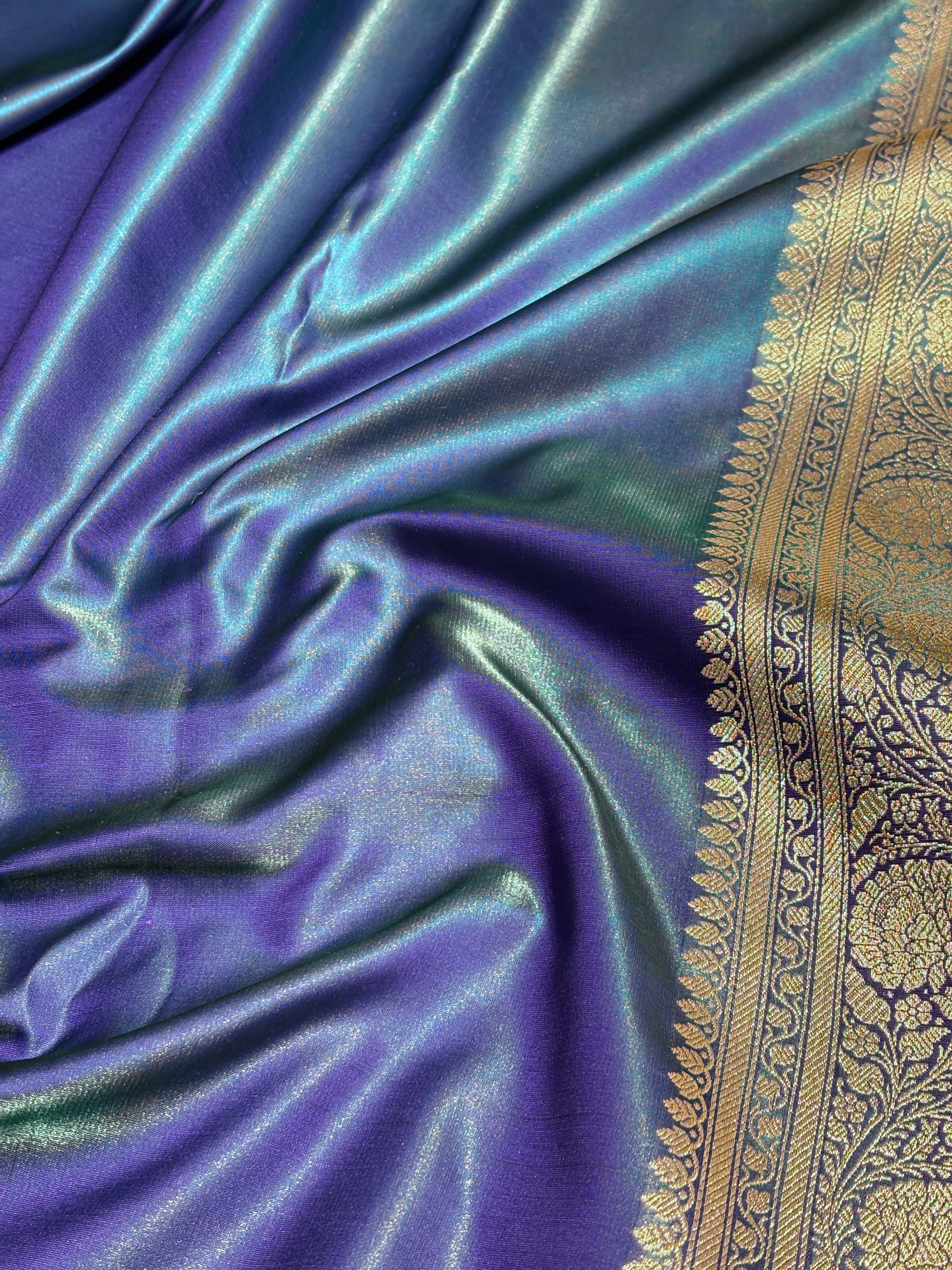 Peacock Shades Brocket Satin Silk Saree Banarasi Saree Shades SS30