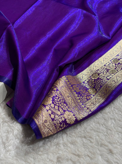 Purple Shades Banarasi With Swarovski Stone Work Satin Silk Saree BSS33
