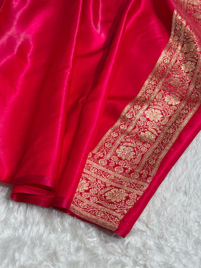 Satin Silk Saree Banarasi Booti in Cross Rani Shades SS29