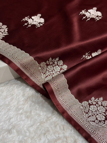 Banarasi Chocolate Shades Floral Mashru Silk Saree MS87