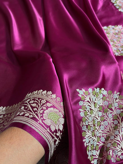 Wine Shades Banarasi With Plain Minakari Broder Pattern Mashru Silk Saree MSM-135