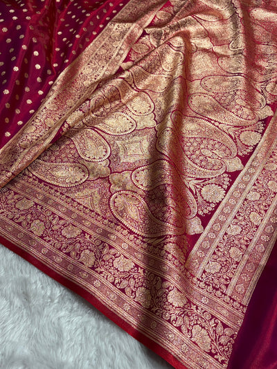 Magentic Red Shades Booti Pattern Banarasi Satin Silk Saree SS54
