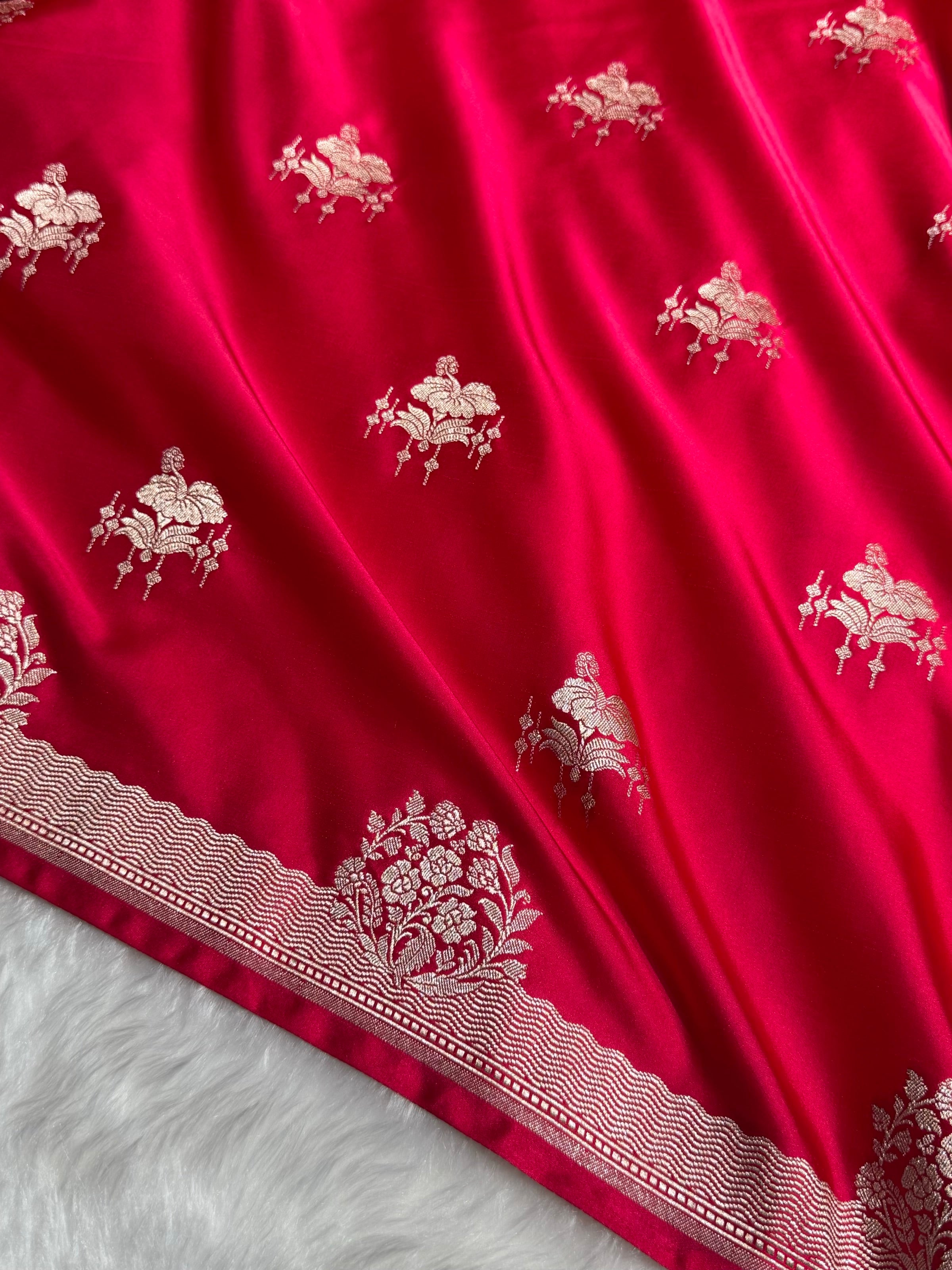 Banarasi Ruby Rani Shades Floral Mashru Silk Saree MS87