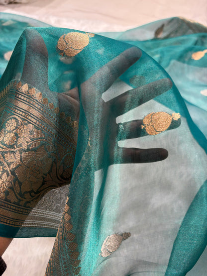 Rama Bananasi Floral Shades Pure Tissue Silk Saree PT-38