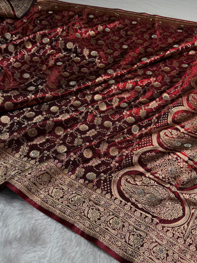 Banarasi Maroon Satin Silk Jaal with Swavroski Work BSS17