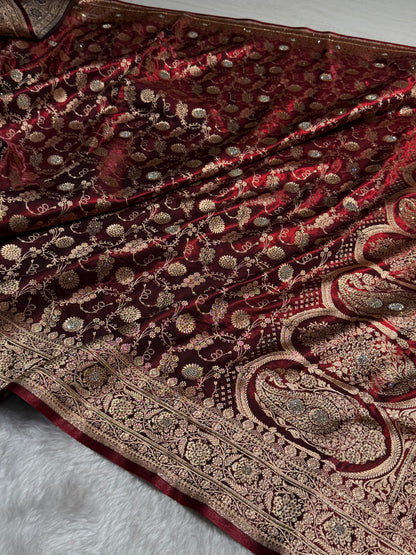 Maroon Satin Silk Jaal with Swavroski Work BSS17