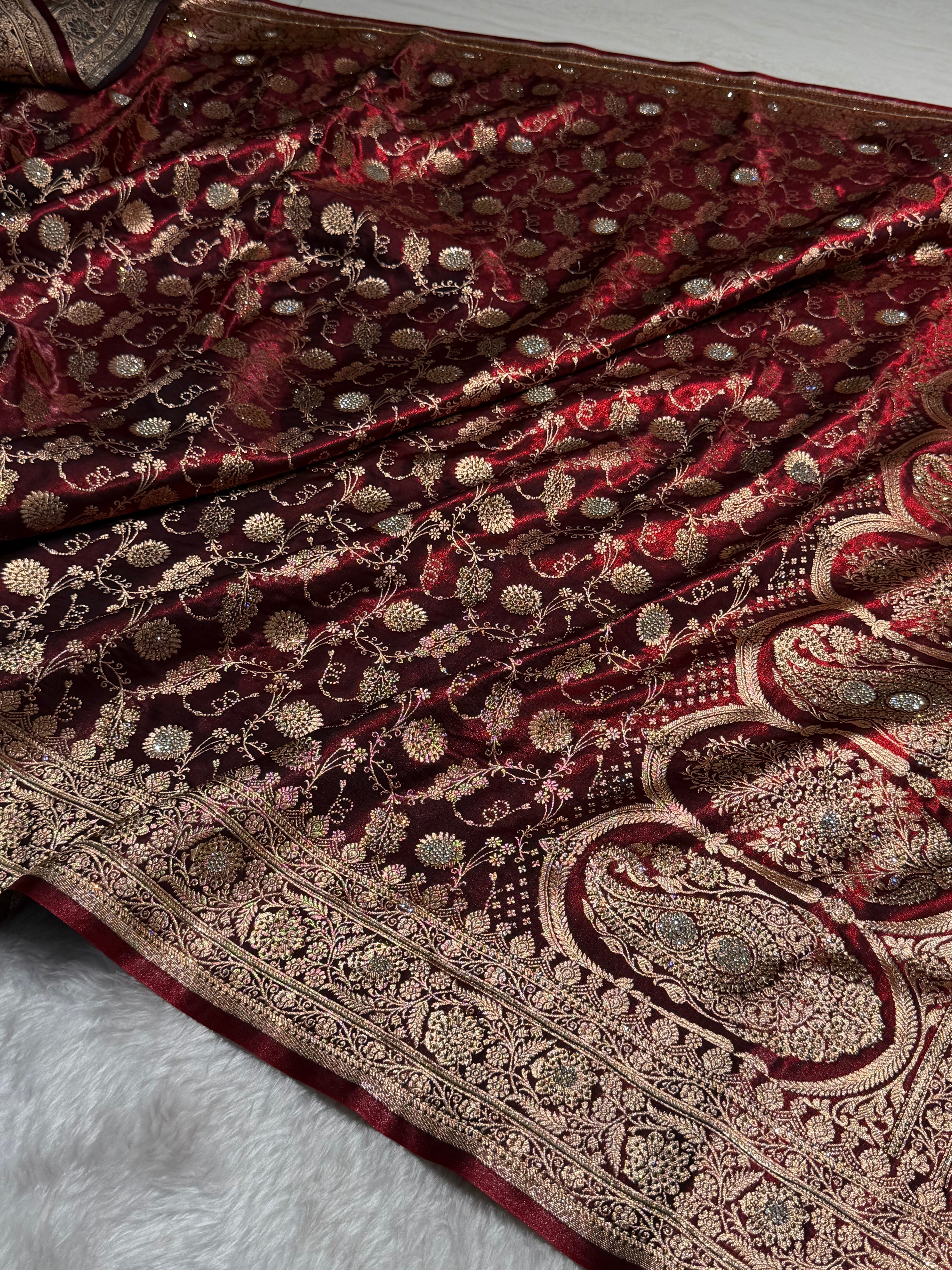 Maroon Satin Silk Jaal with Swavroski Work BSS17