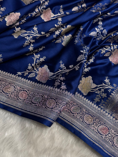 Banarasi Royal Blue Shades Jaal With Minakari Mashru Silk Saree MCS63