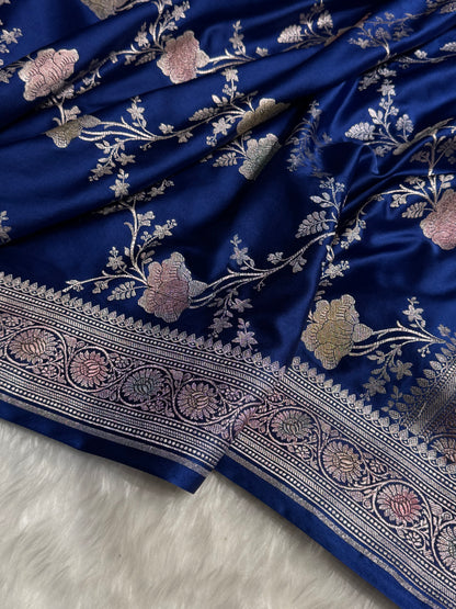 Banarasi Royal Blue Shades Jaal With Minakari Mashru Silk Saree