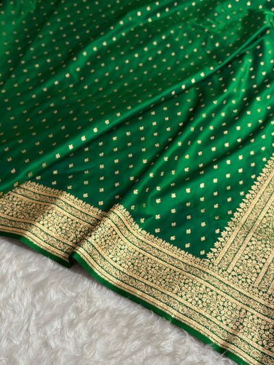 Banarasi Satin Katan Saree in Cross Bottle Green Shades SK88
