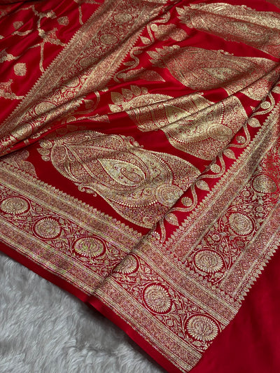 Bridal Red Jaal Pattern  Banarasi Katan Silk Saree SK14
