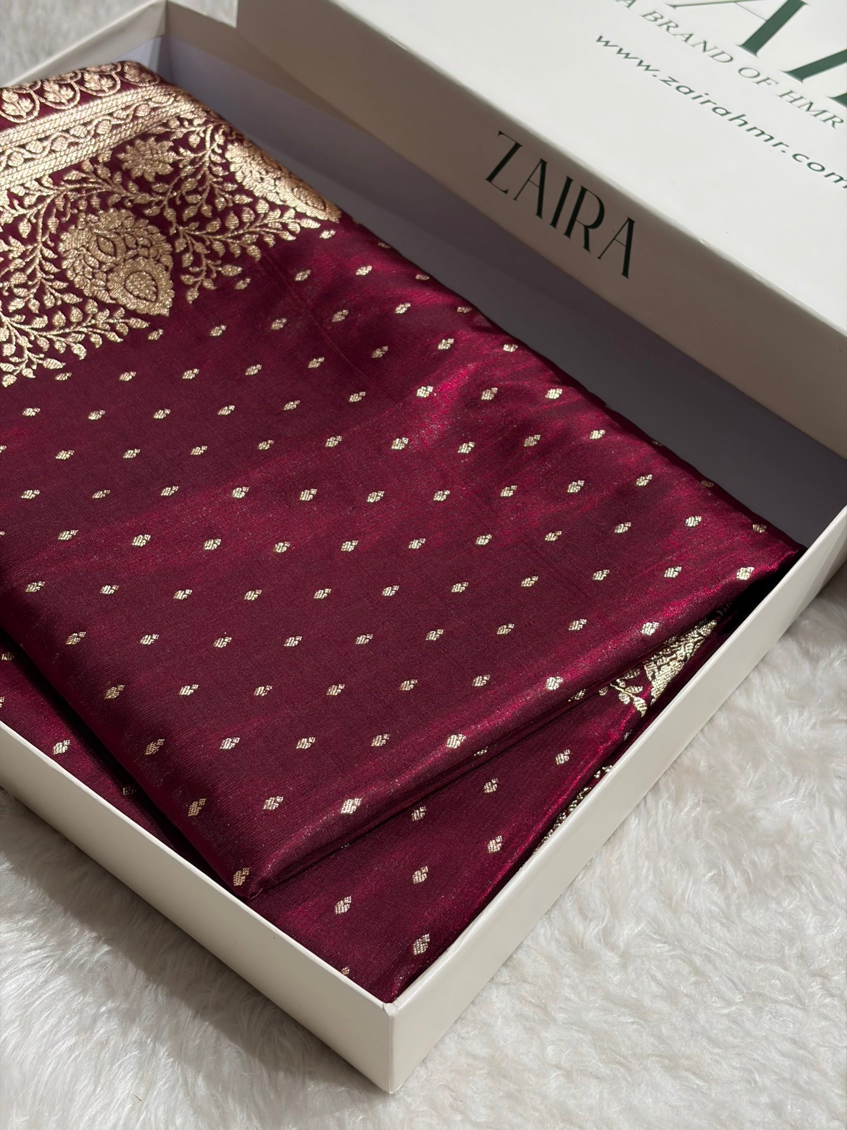 Satin Silk Saree Floral Boota in Garnet Shades SS28
