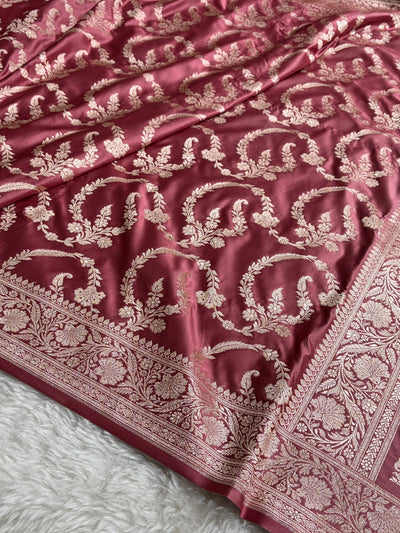 Mauve Shades Banarasi With Floral Jaal Pattern Mashru Silk Saree MSM-132