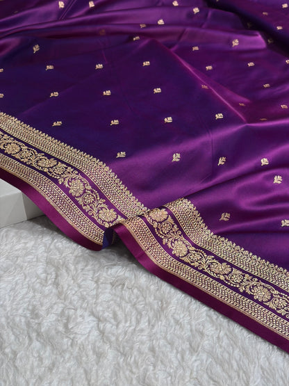 Banarasi Satin Katan Saree Booti Pattern in Cross Purple Shades SK128