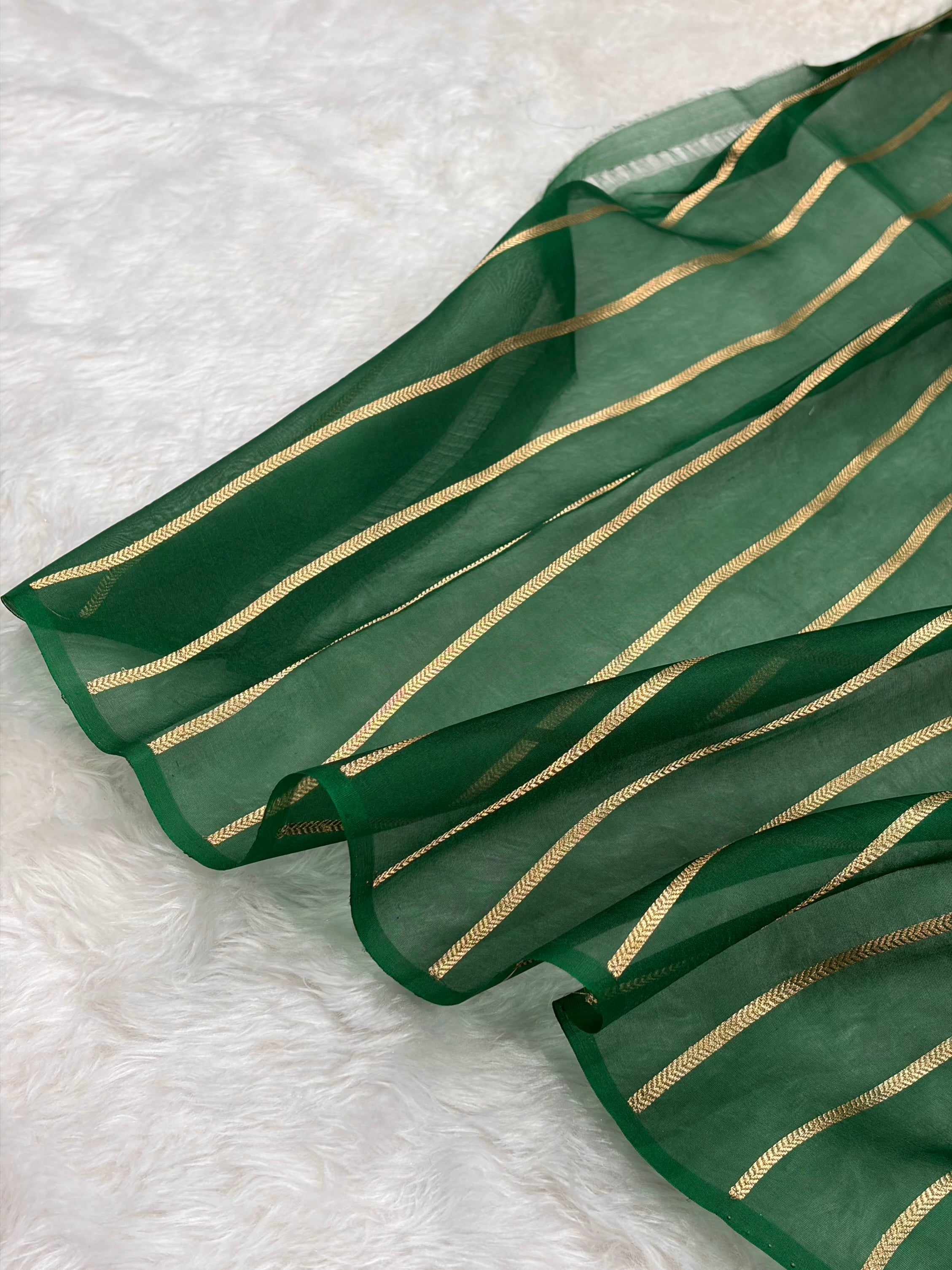 Pure Banarasi Organza Bottle Green Shades With Minakari Floral Banarasi Silk Saree PO-26