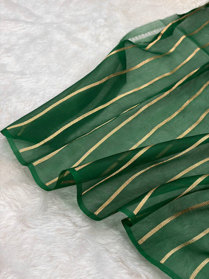 Pure Banarasi Organza Bottle Green Shades With Minakari Floral Banarasi Silk Saree PO-26