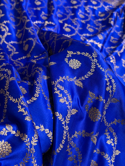 Royal Blue Shades Floral Jaal Pattern Satin Katan Silk saree SK55