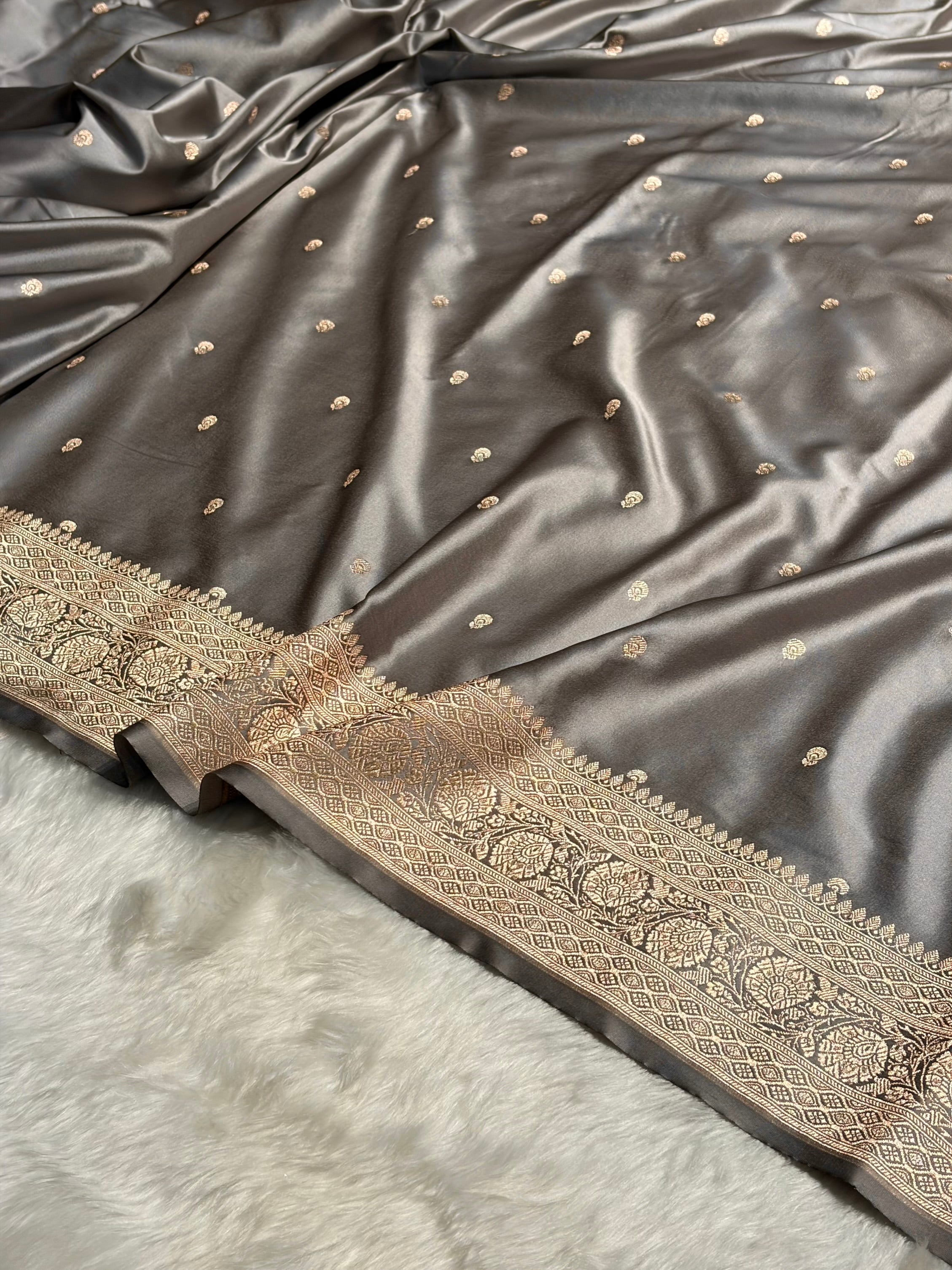 Dusty Gray Shades Booti Mashru Satin Booti  MS05