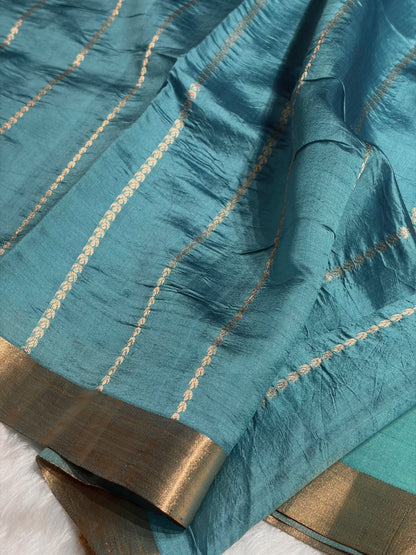 Sea Green Shades Handwoven Pure Raw Mango Silk RM-39