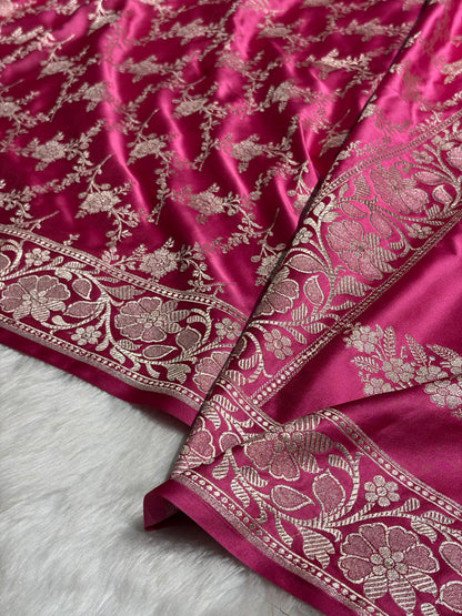 Baby Pink Shades Mashru Silk Banarasi Saree With Jaal Pattern MS71