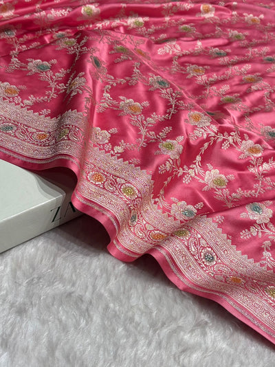 Baby Pink Minakari Floral Jaal Mashru Silk Saree MCS28