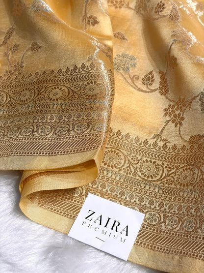 Light Tusser Banarasi Jaal Pure Caramel Silk Saree CS-07