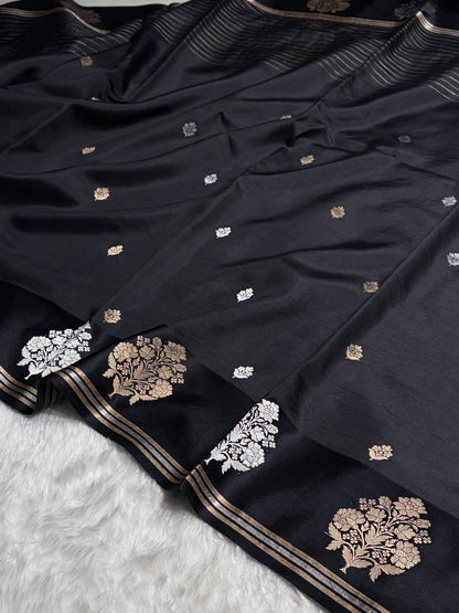 Black Shade Handwoven Kaduwa Pure Katan Raw Mango Silk RM-01
