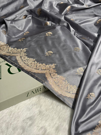 Gray Shades Scallop Booti Mashru Silk Saree MCS27