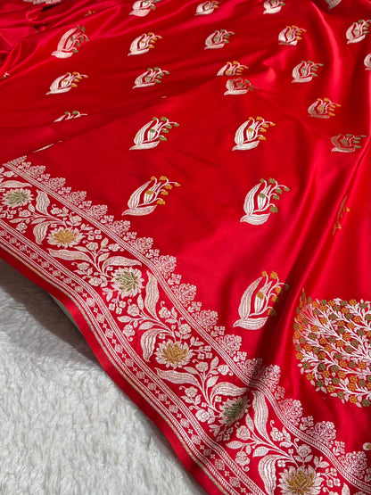 Red Shades Banarasi Boota Pattern Minakari Floral Mashru Silk Saree MSM-121