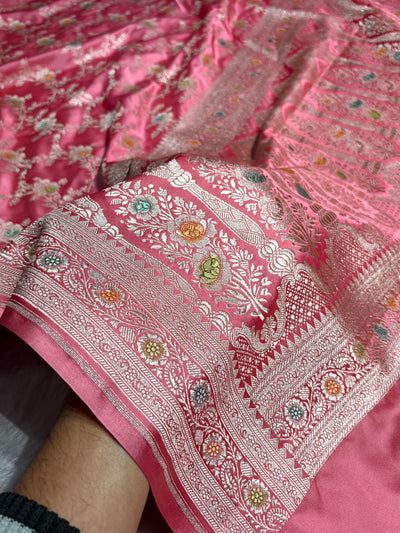 Baby Pink Minakari Floral Jaal Mashru Silk Saree MCS28