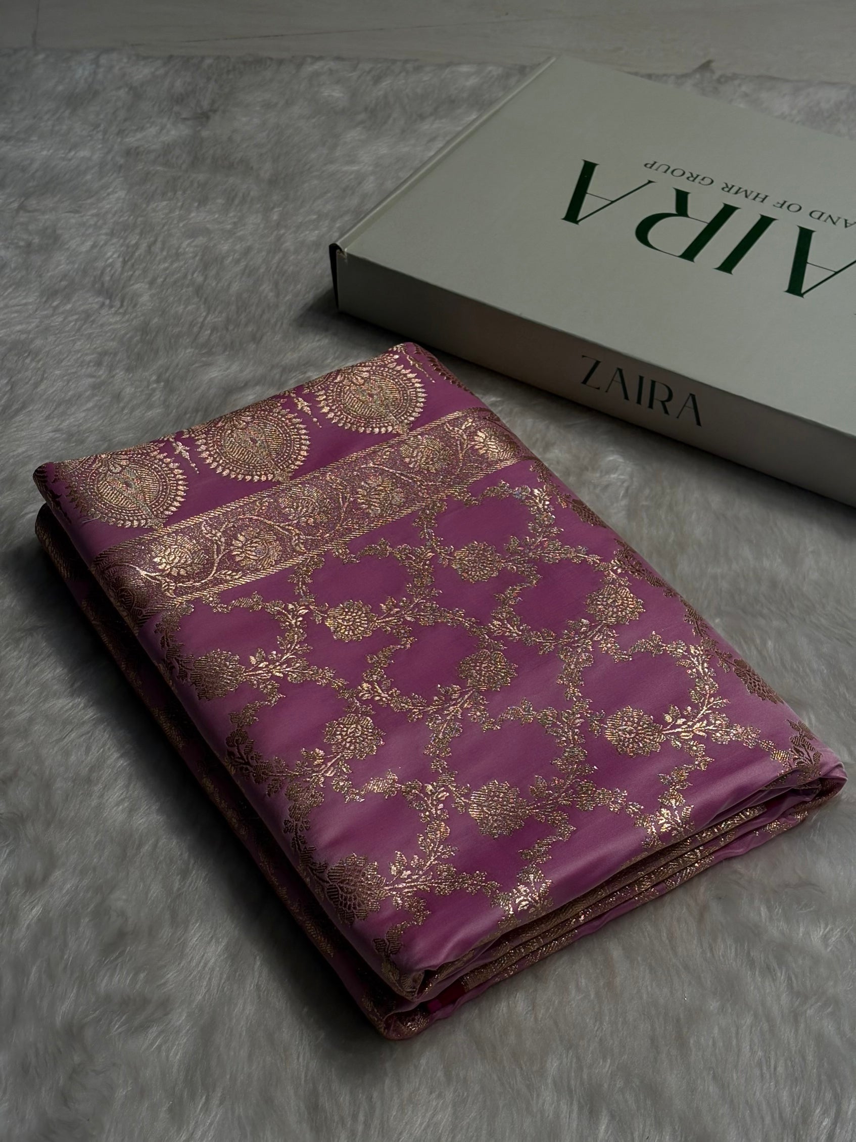 Baby Pink Jaal Pattern Satin Katan Silk Saree SK25