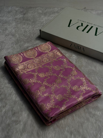 Baby Pink Jaal Pattern Satin Katan Silk Saree SK25