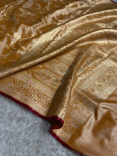 Satin Silk Banarasi Jaal in Peach Shades SS14