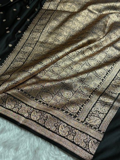 Banarasi Satin Katan Saree With Boota Pattern in Black Shades SK127