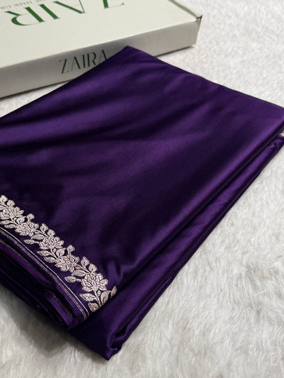 Banarasi Purple With Floral Border Plain Mashru Silk Saree MCS80