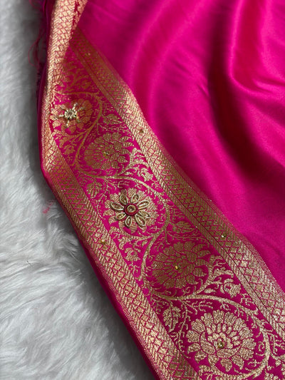 Banarasi Boota Katan Silk Saree In Rani Shades With Ari Zardozi Work BSK02