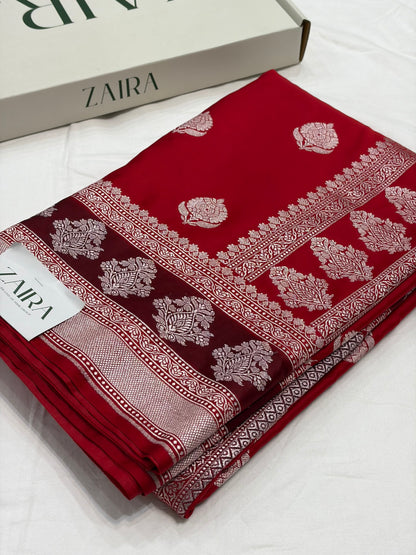 Red Shade With Booti Pattern Mashru Silk Saree