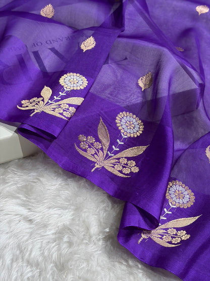 Banarasi Pure Organza  Purple Shades With Minakari Banarasi Silk Saree PO-45