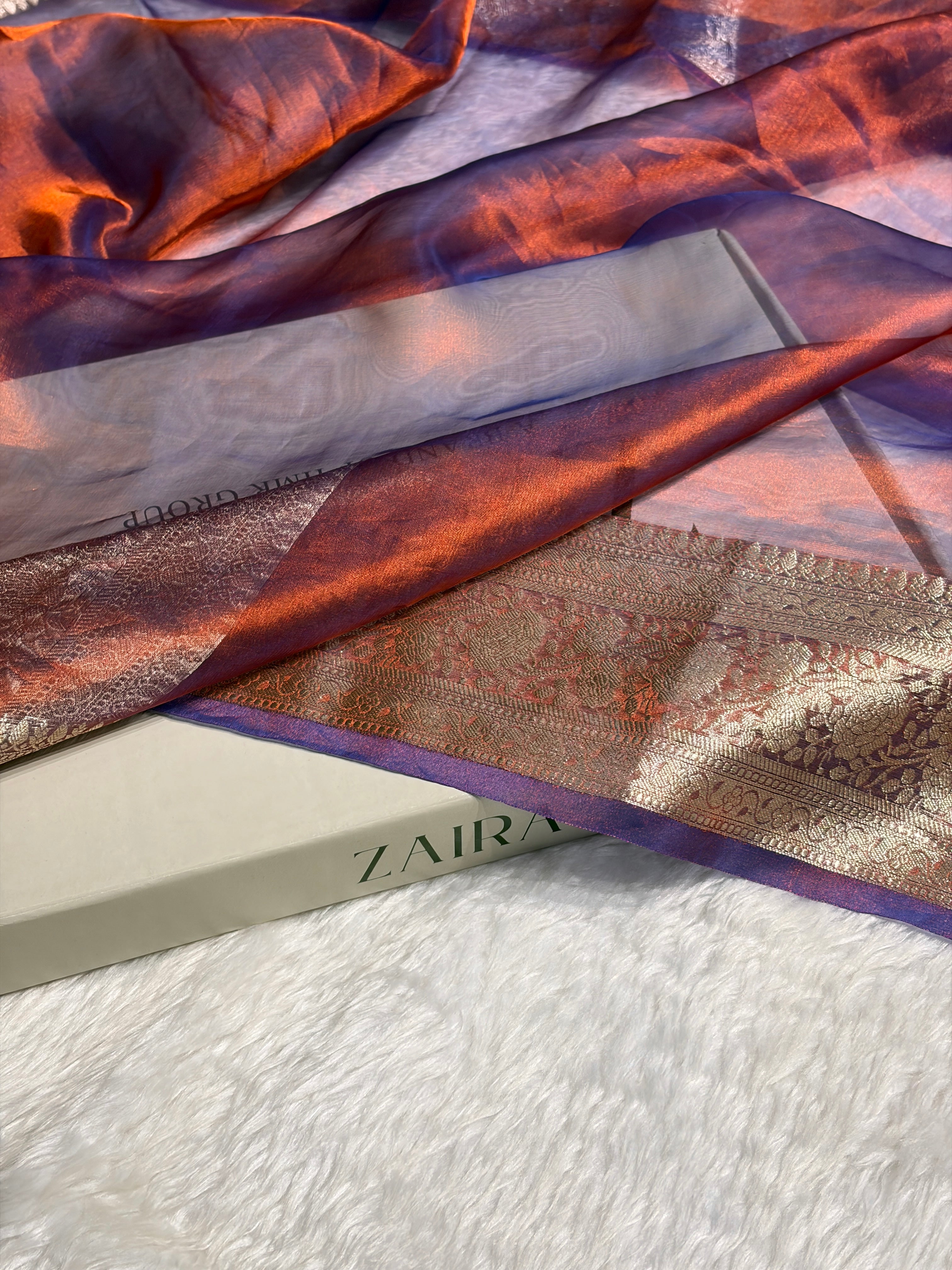 Rusty Royal Blue Shades Pure Tissue Silk Saree with Brocade Blouse PT-08