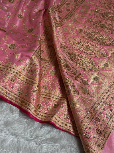 Light Weight Baby Pink Satin Silk Saree with Swarovski work BSS14
