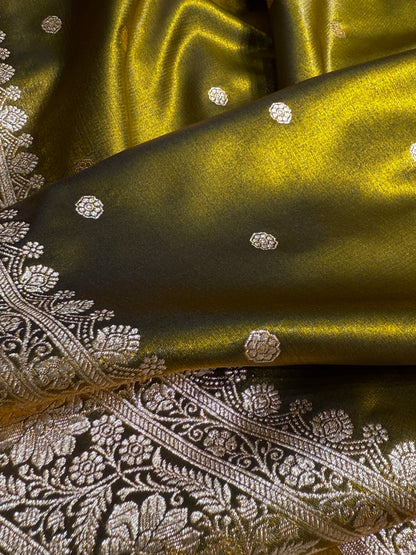 Satin Silk Saree Banarasi Booti in Mehendi Green Shades SS29