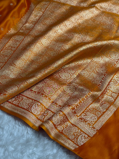 Banarasi Satin Katan Saree With Boota Pattern in Fanta Orange Shades SK127