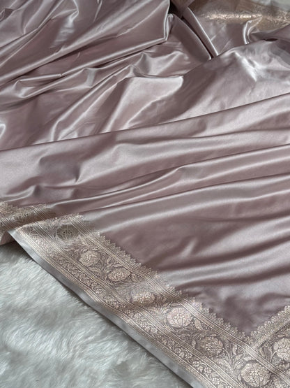 Rose Gold Pink Shades Plain Mashru Silk Saree