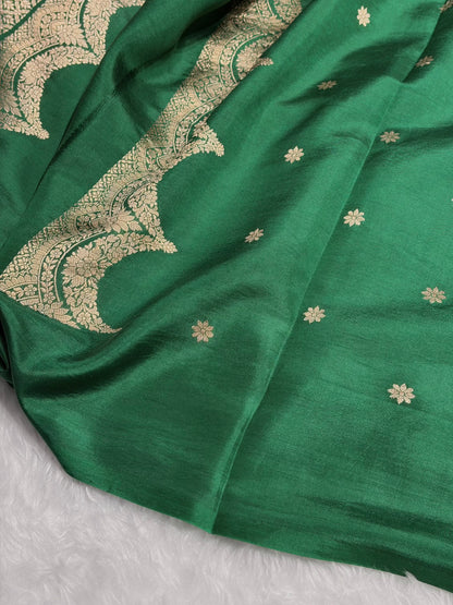 Bottle Green Shades Boota Handwoven Pure Katan Raw Mango Silk RM-19